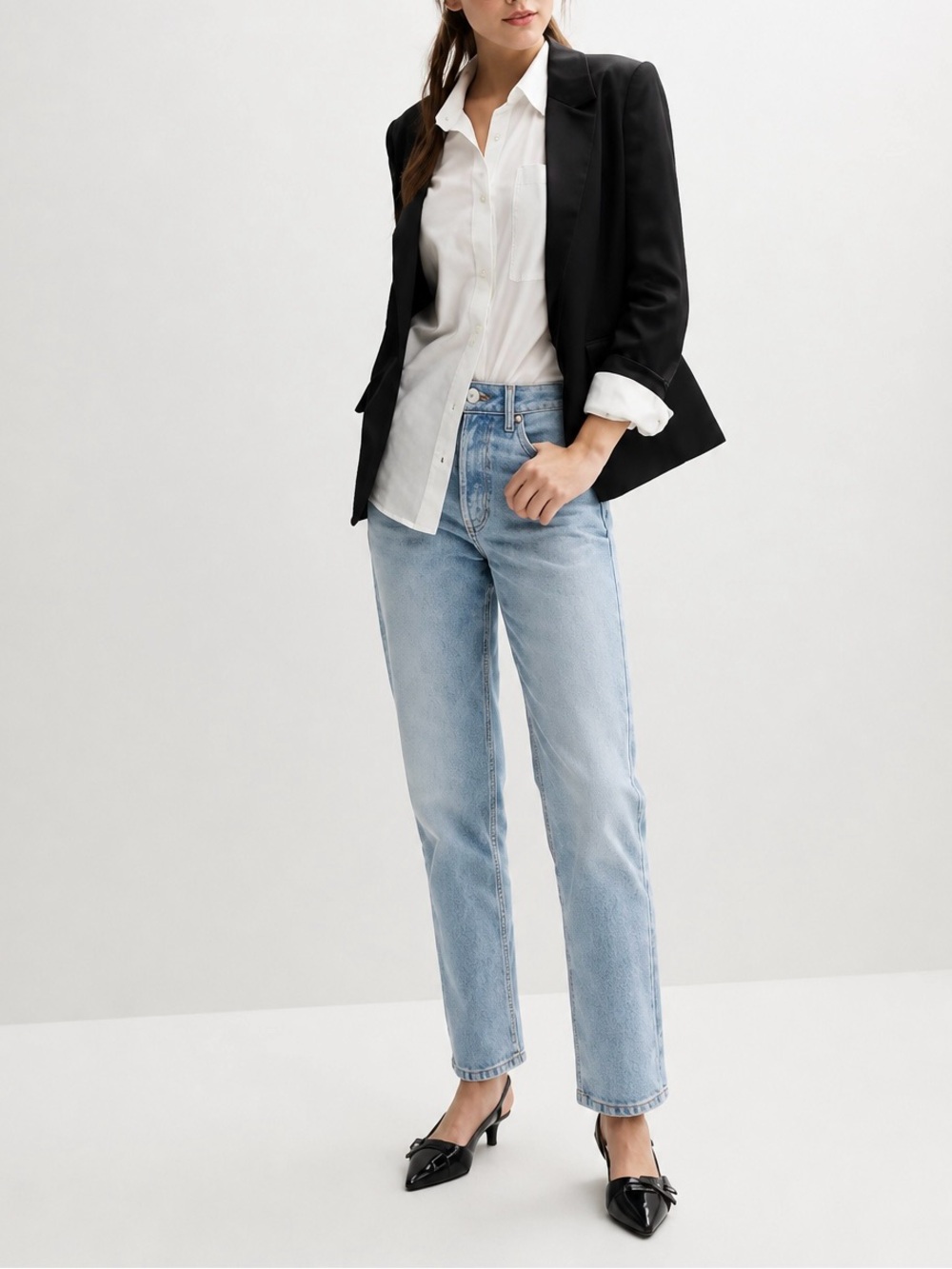 High Rise Button Fly Slim Straight Jeans